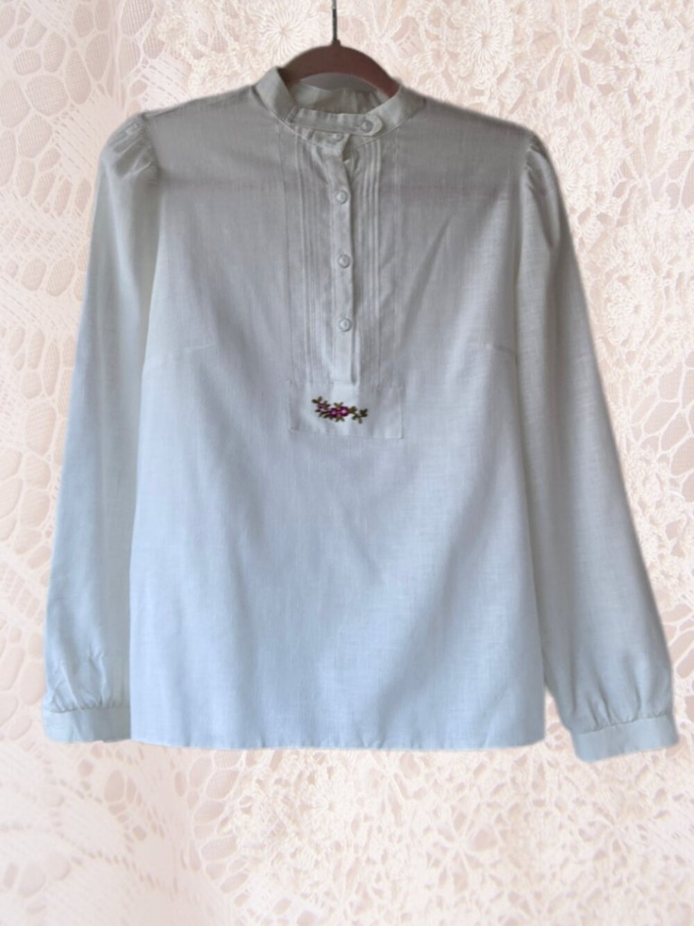 Alpen Trachten Vintage Style Euro Long Sleeve Embroidered Blouse Office Autumn